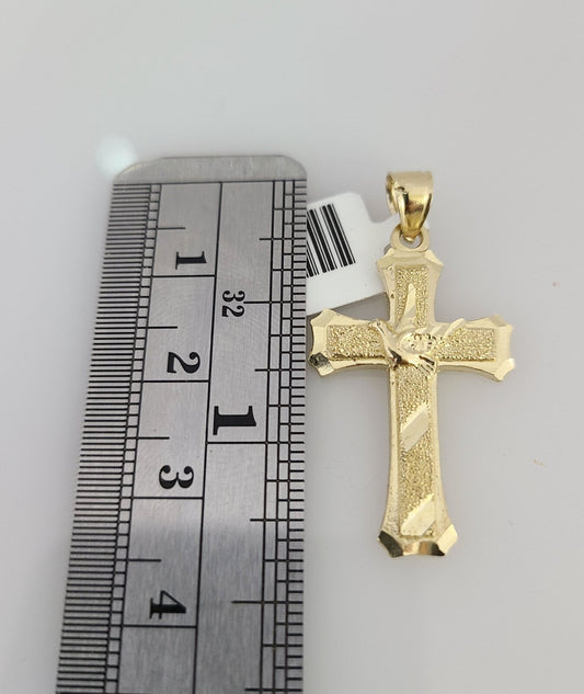 10k Gold Miami Cuban Chain Jesus Cross Charm Pendant 3mm 18-28 Inch Necklace Set
