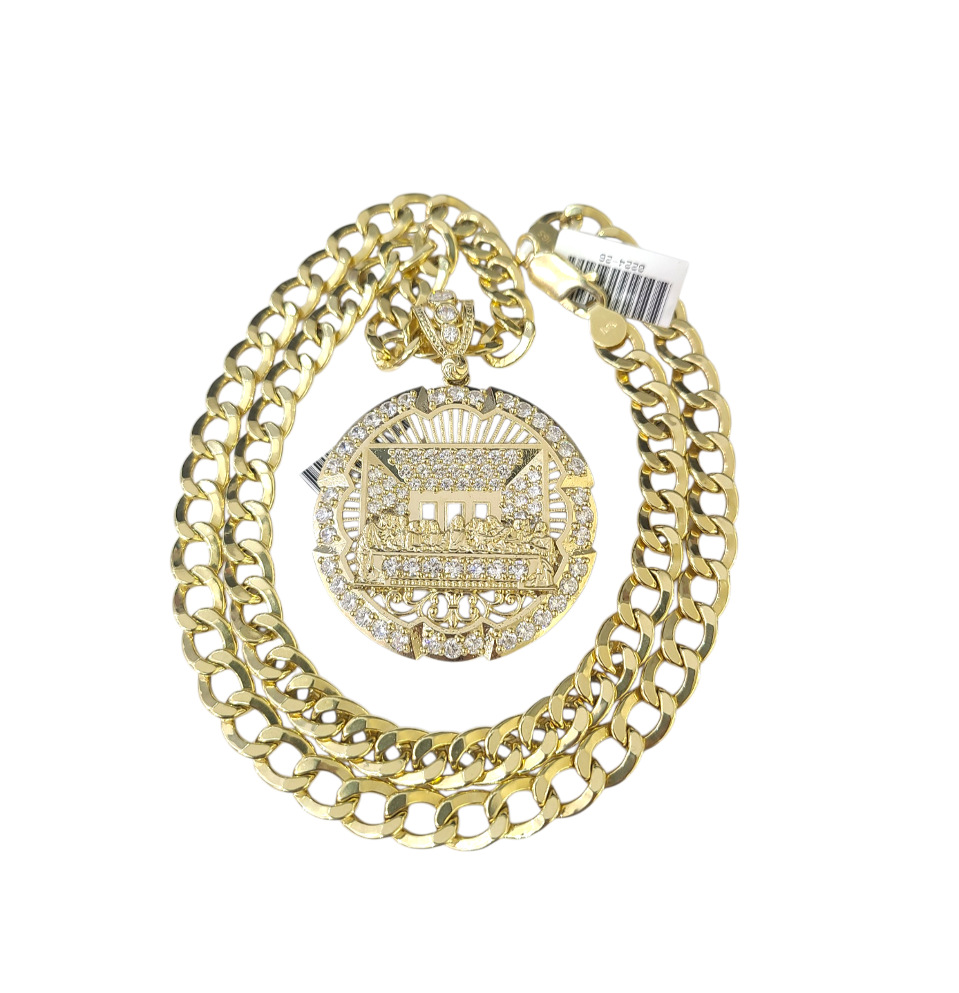 10k Yellow Gold Cuban Curb Chain SET Last Supper Pendant Charm 8mm Necklace Men