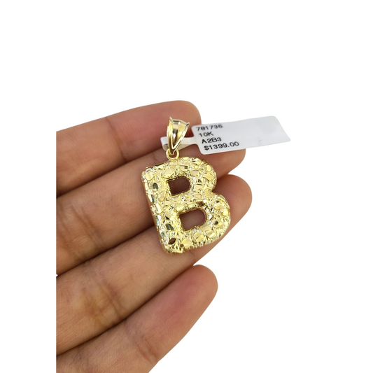 Real 10k Yellow Gold Nugget B Initial Alphabet Charm Pendant 10KT