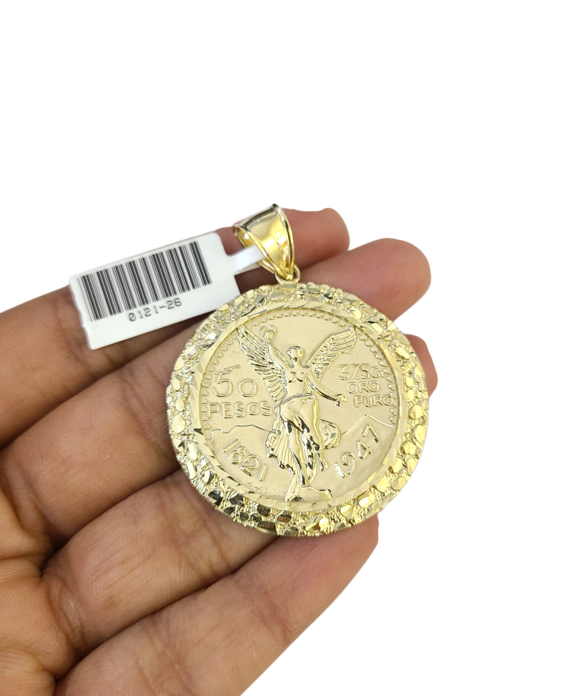Real 10k Yellow Gold Nugget Centenario Coin Pendant Charm 2 inch 50 Pesos 1947