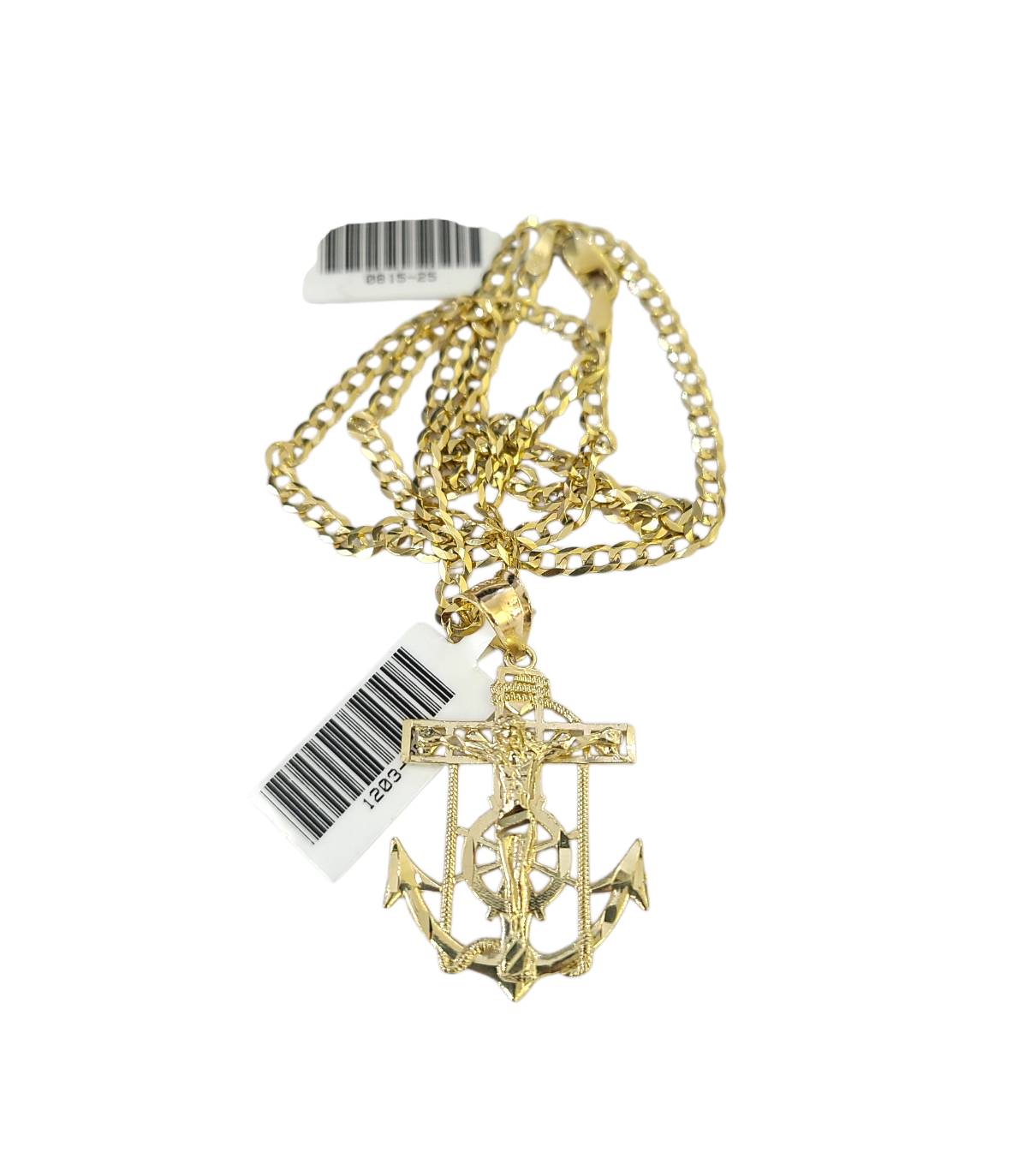 10k Gold Cuban Curb 3mm Chain Necklace Anchor Crucifix Charm Pendant 18"-28"