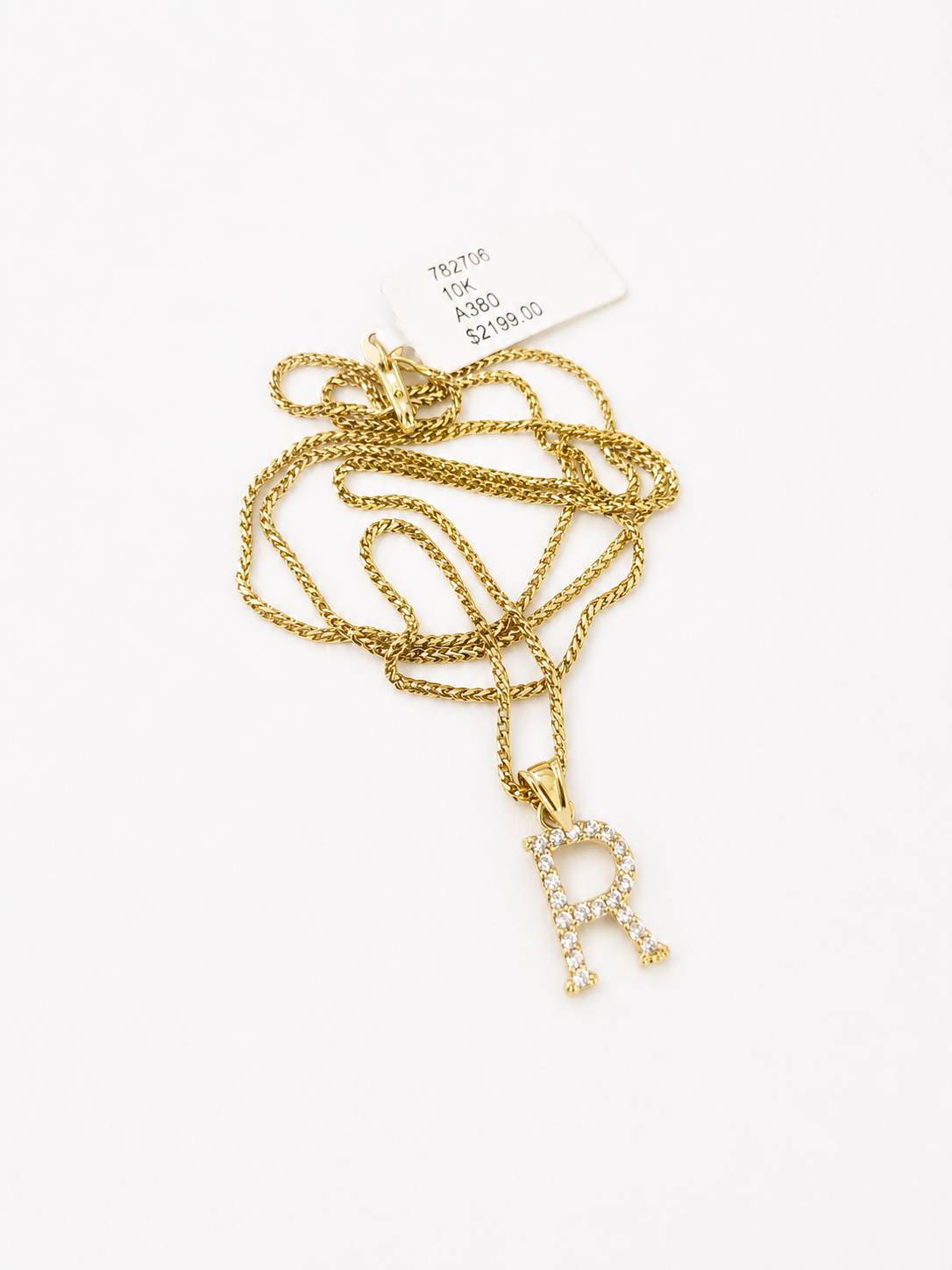 10K Gold Solid Franco Chain R Initial CZ Stone Pendant Set 1mm 16 18 20 22 Women