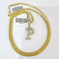 REAL 10k Yellow Gold Palm Chain P Diamond Initial Pendant Charm 3mm SET Necklace
