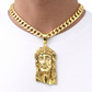 10k Yellow Gold Cuban Curb Chain SET Christ Face Pendant Charm 8mm Necklace Men