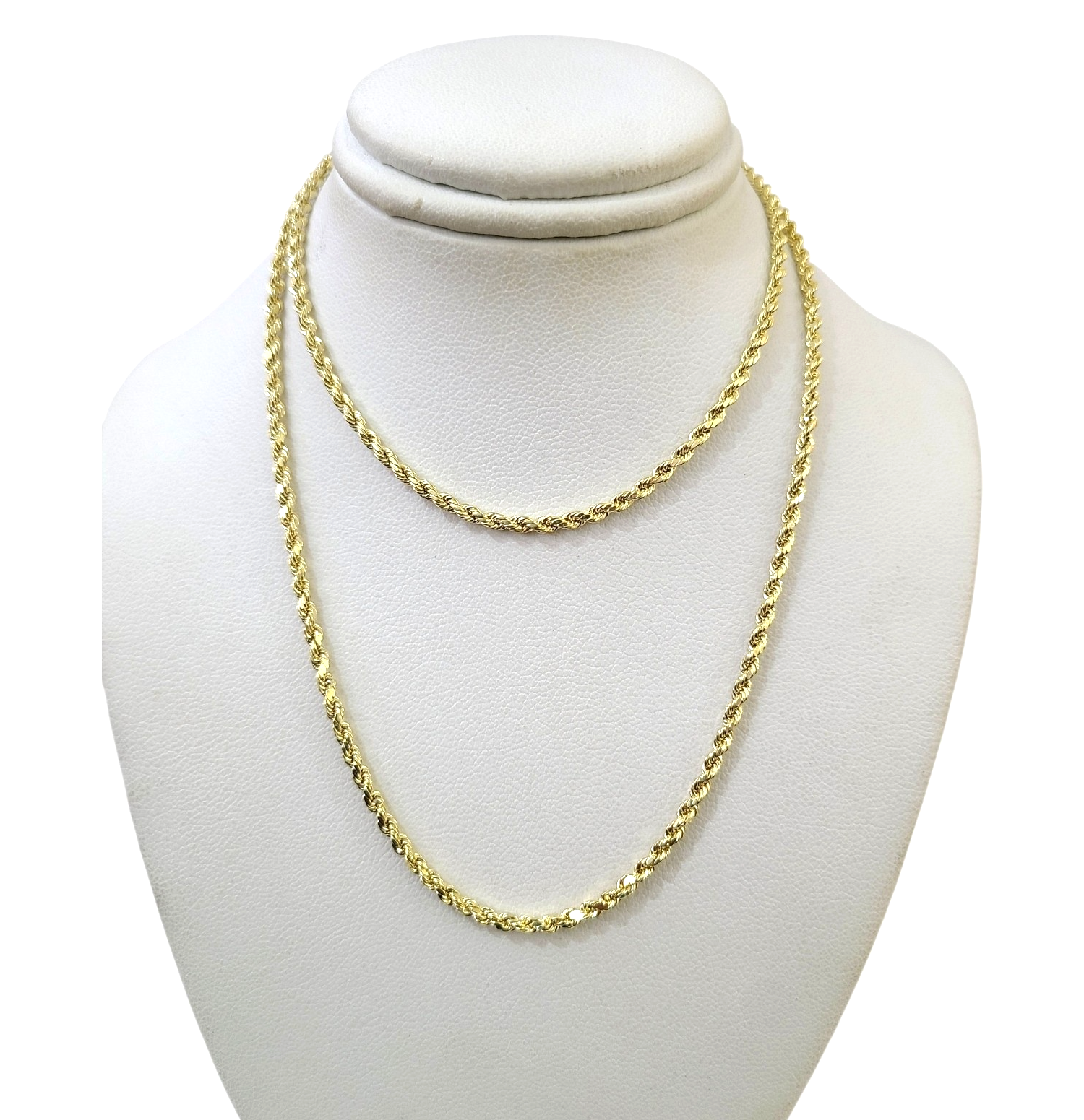 10K Yellow Gold Rope Chain Necklace 2mm 22 Inch REAL 10kt Diamond Cuts Womens