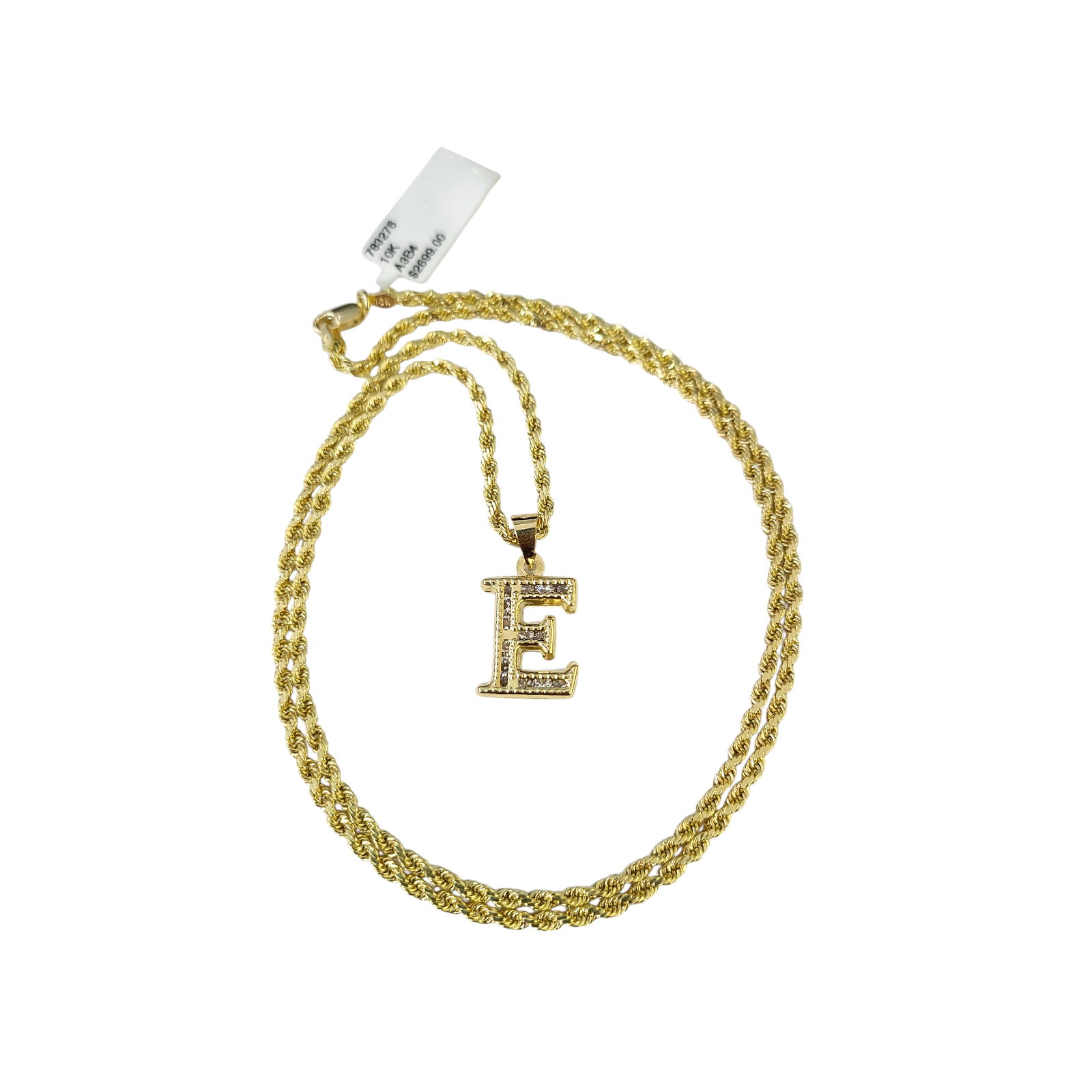 10k 2.5mm Rope Chain E Initial Alphabet Pendant 16"-28" Gold Set Charm Necklace