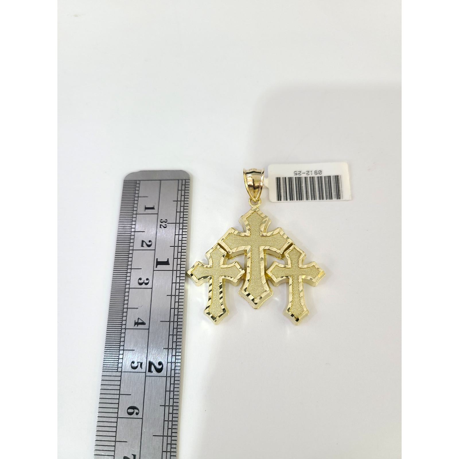 Real 10k Yellow Gold Charm Pendant Triple Cross 10KT