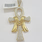 Real 10k Yellow Gold Diamond Ankh Cross Charm Pendant 0.80 CT Men's 2.5Inch