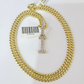 10K Gold Miami Cuban Chain I Diamond Initial 20"-28" 3mm Pendant Necklace SET