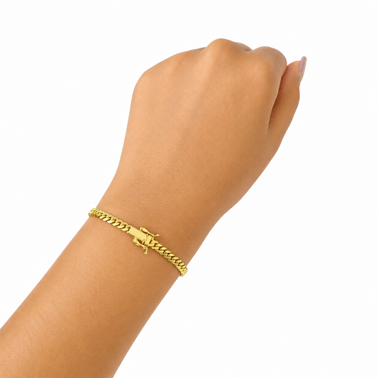 10k Real Solid Gold Miami Cuban Bracelet 4mm Link 7" inch Women Men