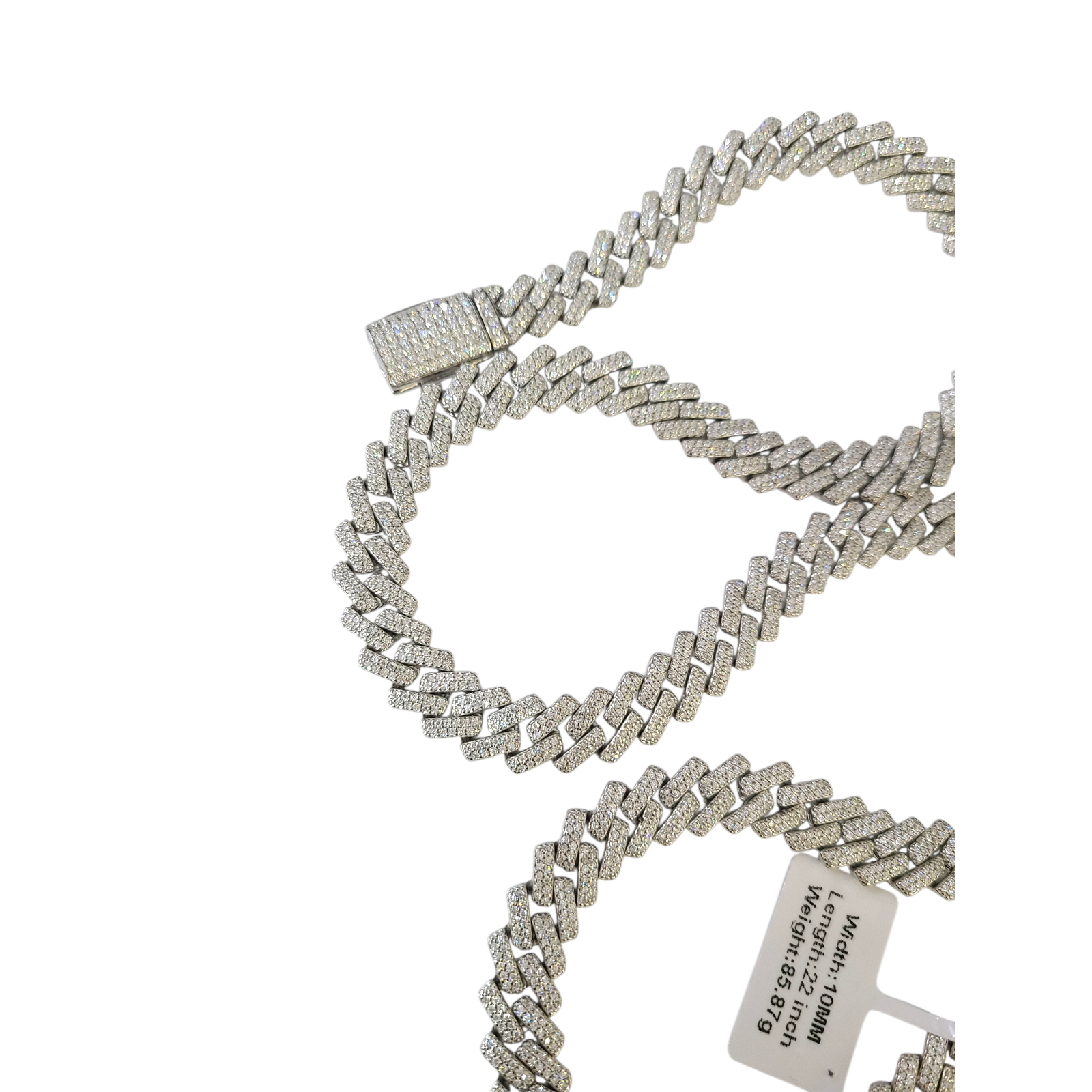 Real 925 Silver Moissanite Necklace Cuban Link Chain 22 Inch 10mm For Men