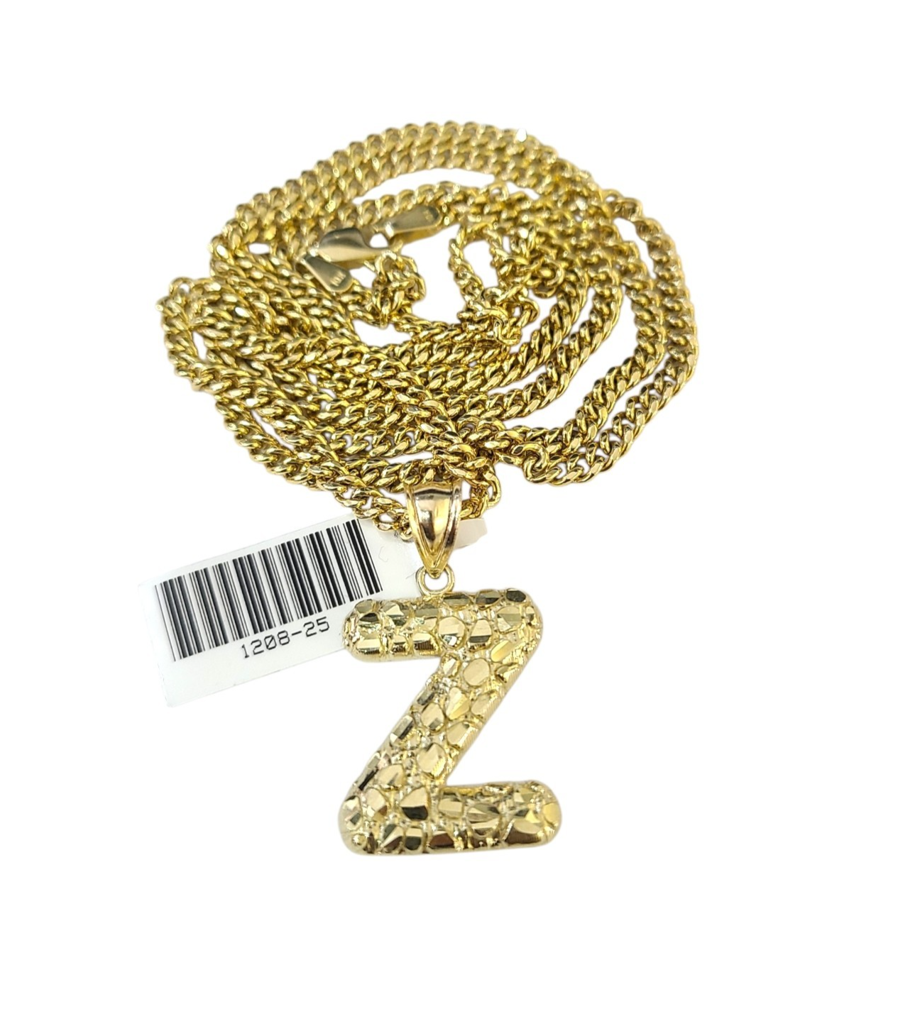 Real Gold 10k Miami Cuban Link Necklace 2.5mm Chain Z Initial Charm Pendant SET