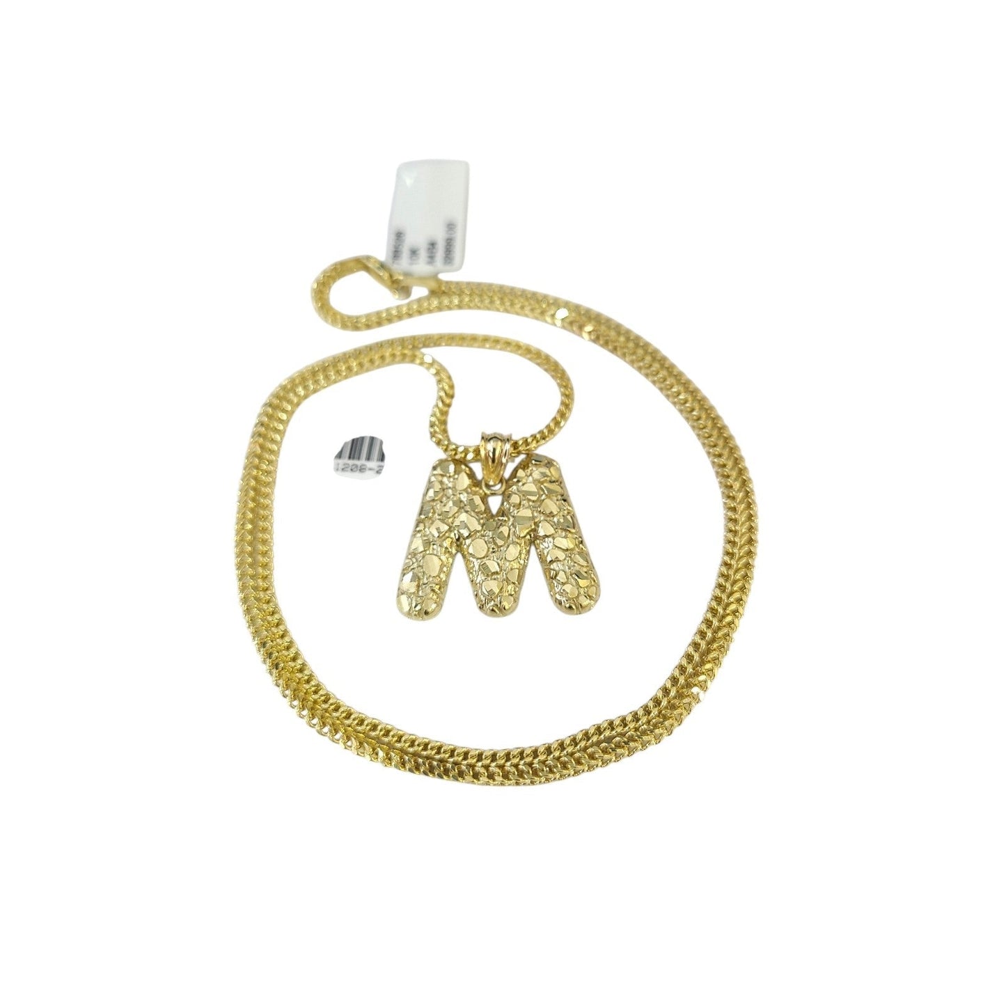 Real 10k Gold Franco Chain 2.5mm 16"-26" M Initial Charm Pendant Necklace SET