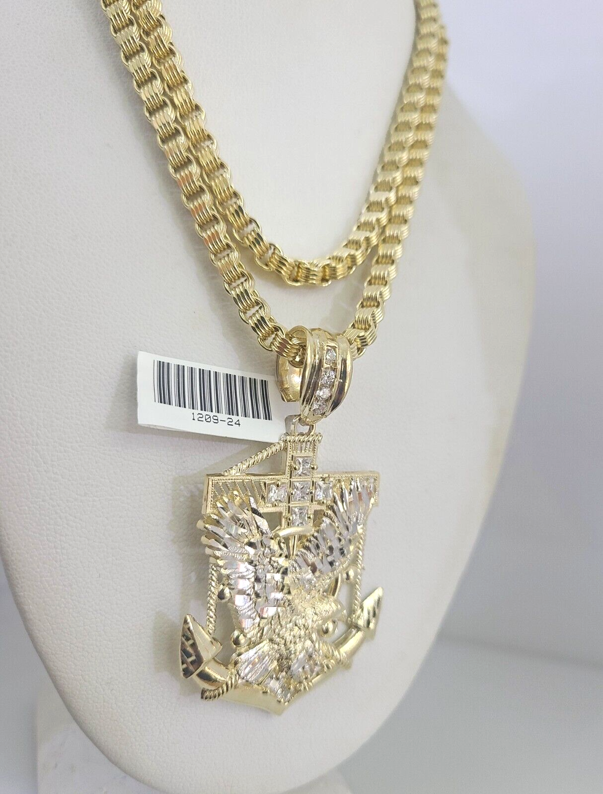 Real 10k Gold Byzantine Necklace Eagle Anchor Charm SET Chain 20"-30" 4mm