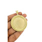 10K Gold Photo Frame Pendant Charm Round Rope Edge Mens Diamond Cut Style