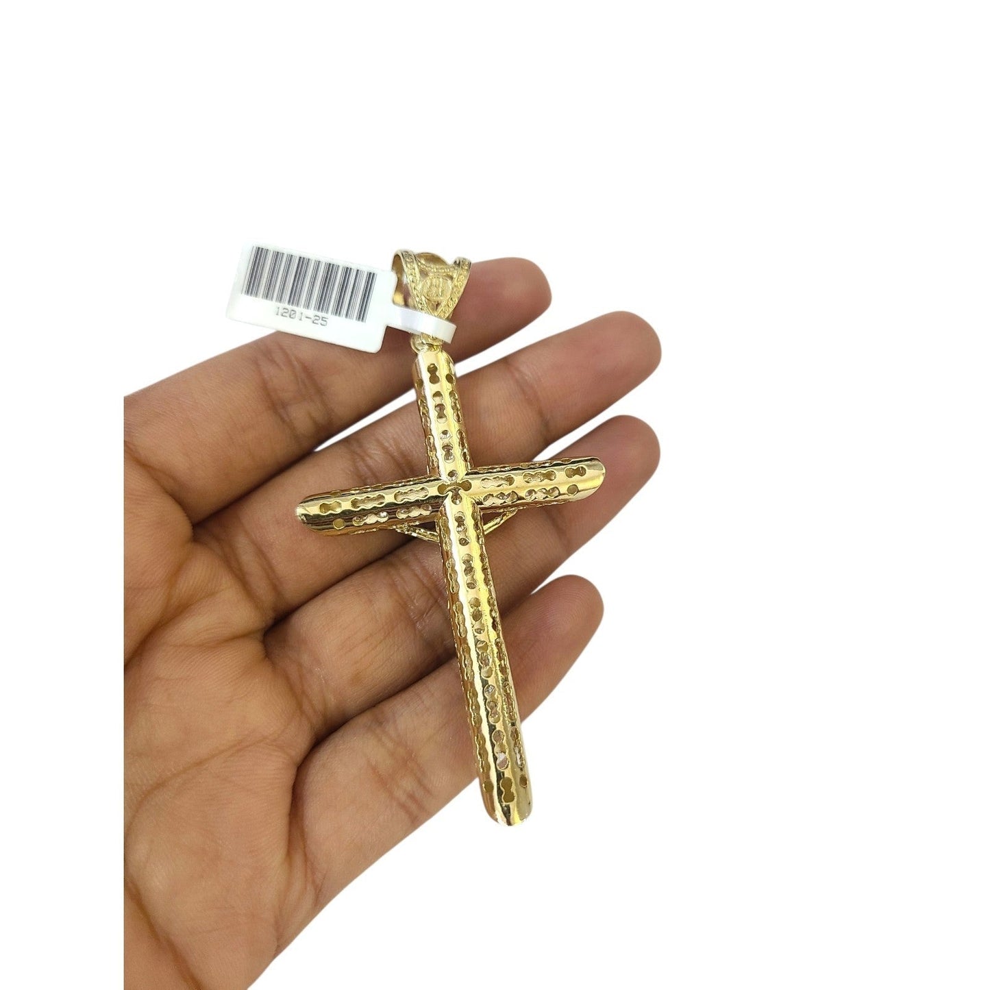 10k Yellow Gold Cuban Curb Chain Crucifix Cross Pendant Charm 8mm Necklace Men