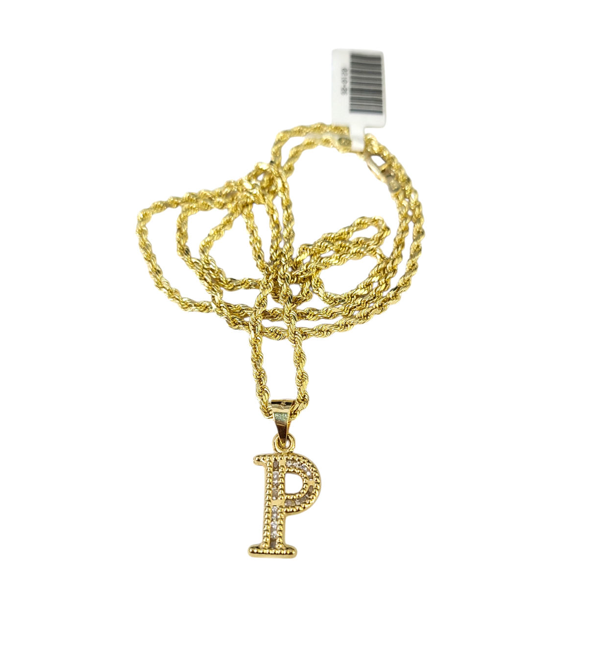 10k 2.5mm Rope Chain P Initial Alphabet Pendant 16"-28" Gold Set Charm Necklace