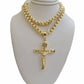 Real 10k Gold byzantine Chain Pendant Set 5mm Necklace With Jesus Cross Charm