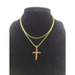 10K Yellow Gold Franco Chain Red CZ Cross Pendant Necklace 1mm 16 18 20 22 Women