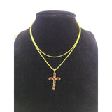 10K Yellow Gold Franco Chain Red CZ Cross Pendant Necklace 1mm 16 18 20 22 Women