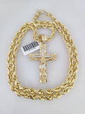 10kt Gold Rope Chain Nugget Cross Charm Set 18"-30'' Inch 6mm Necklace Pendant
