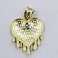 10k Love Heart Yellow Gold Dripping Heart Charm Diamond Cut Pendant Men Women