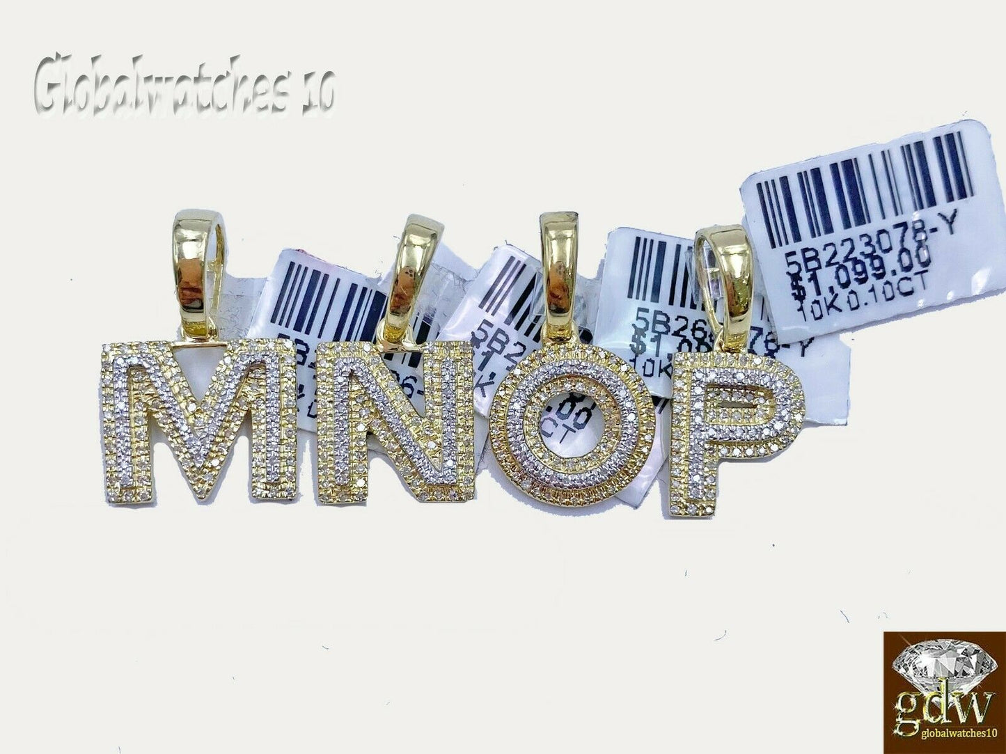 10k Real Yellow Gold Diamond Alphabet A-Z Initial Charm Pendent Men Women