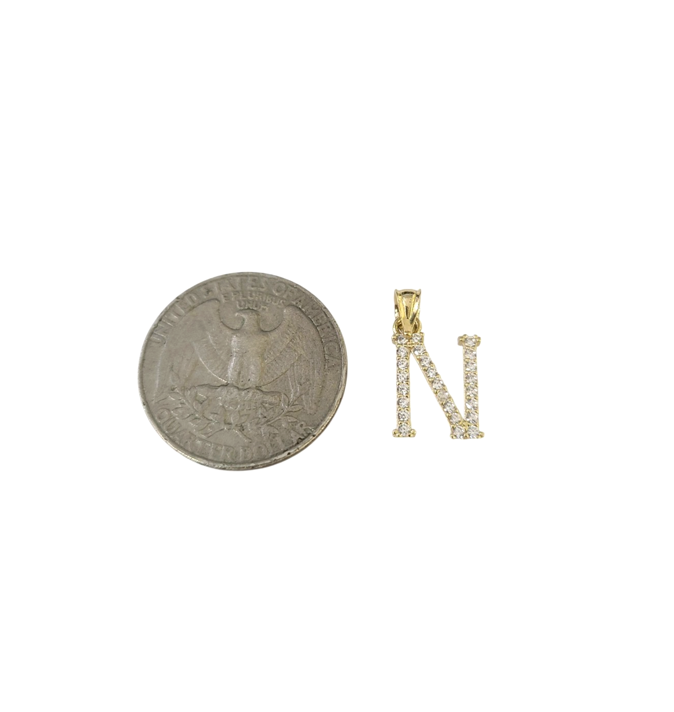 10K Gold Solid Franco Chain N Initial CZ Stone Pendant Set 1mm 16 18 20 22 Women