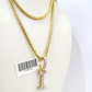REAL 10k Yellow Gold Palm Chain I Diamond Initial Pendant Charm 3mm SET Necklace