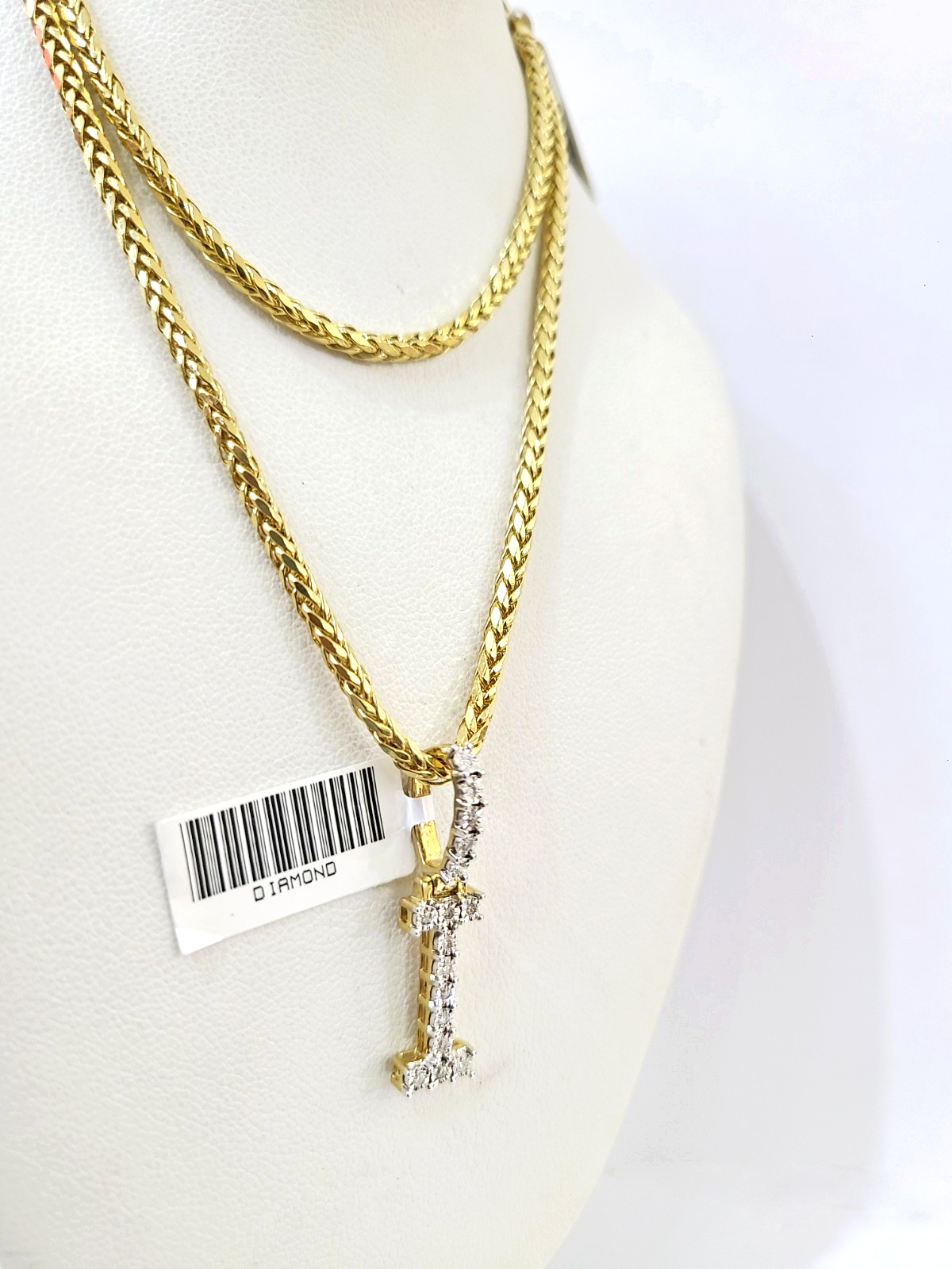 REAL 10k Yellow Gold Palm Chain I Diamond Initial Pendant Charm 3mm SET Necklace