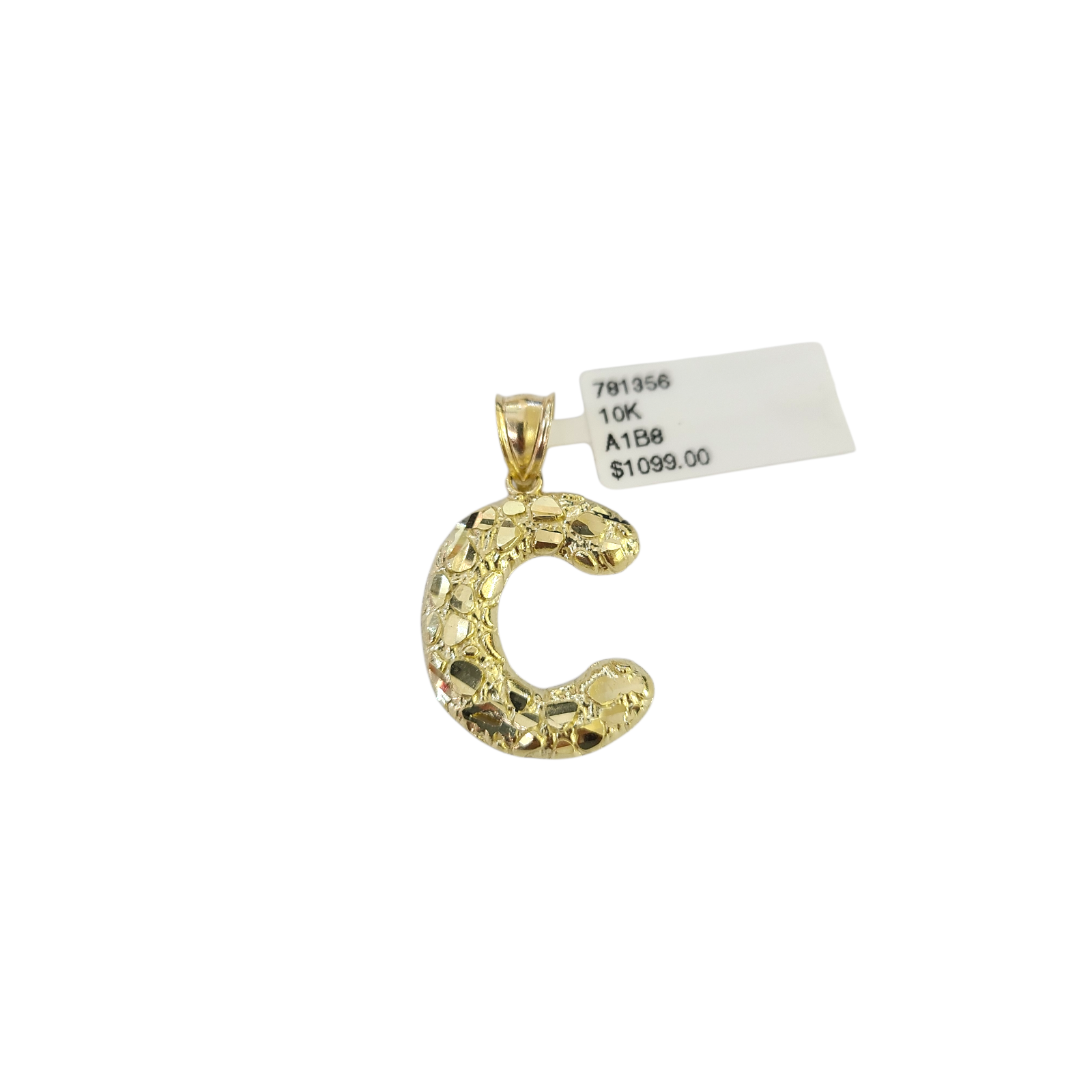 Real 10k Yellow Gold Nugget C Initial Alphabet Charm Pendant 10KT