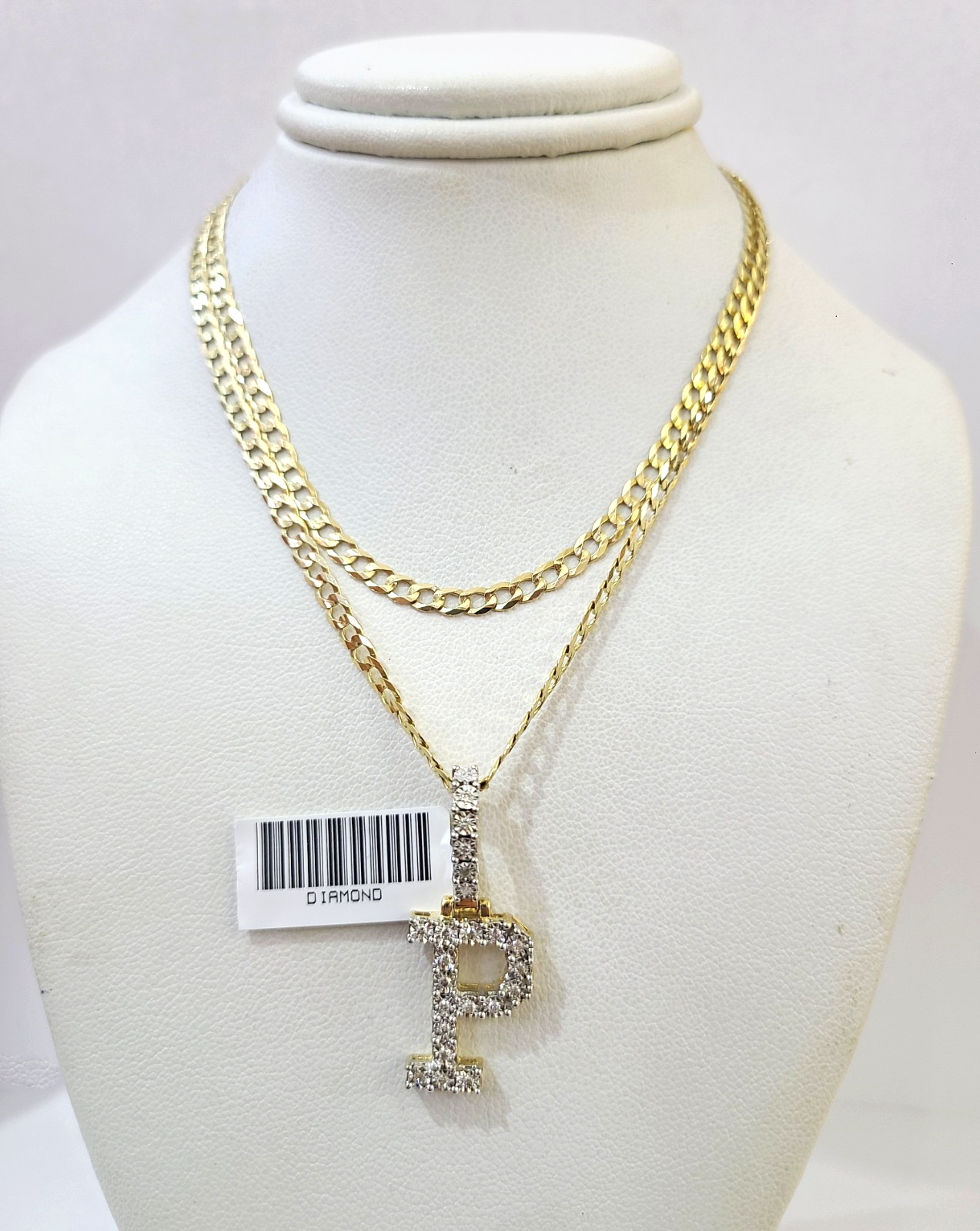 10k Gold Chain Necklace Cuban Curb P Diamond Initial Pendant Set 3mm 20"-30"