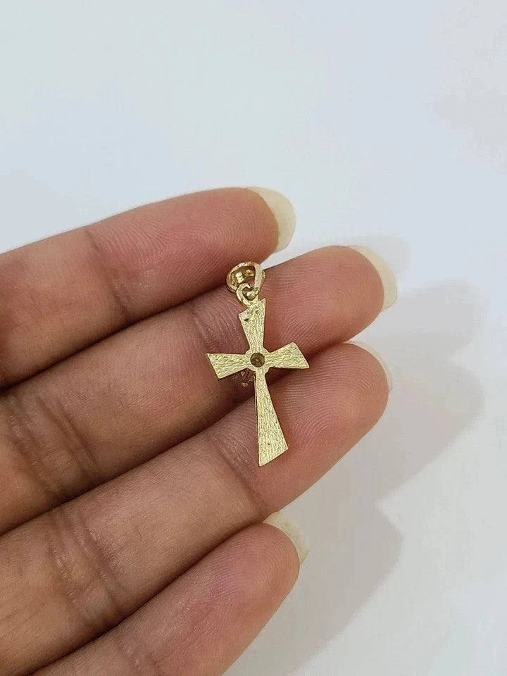 10k Gold Franco Chain Necklace Cz Stone Cross Charm 1mm 16-22 Inches Womens