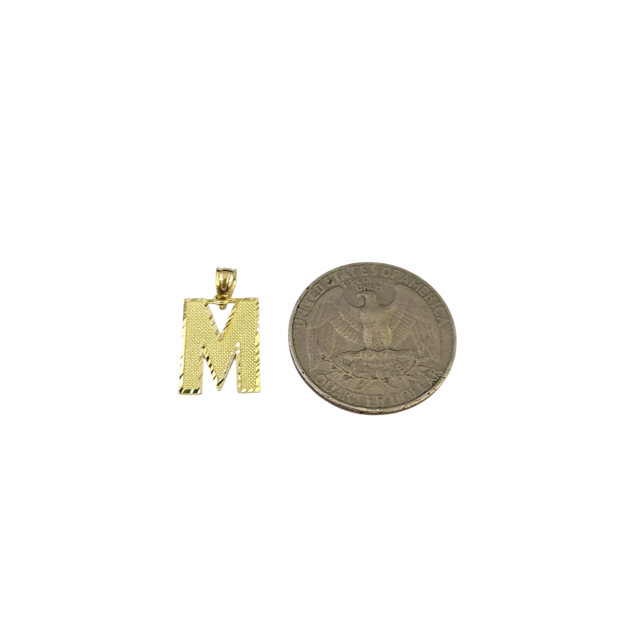 10K Yellow Gold M Initial Charm Pendant Alphabet Real 10kt Men Women
