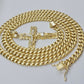 Real 14k Gold Chain Cross Pendant Necklace SET Miami Cuban Link 7mm 22"-28" 14kt
