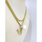 Real Gold 10k Chain Miami Cuban Link 2.5mm V Initial Charm Necklace Pendant SET