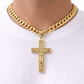 10k Yellow Gold Cuban Curb Chain Holy Cross Pendant SET Charm 8mm Necklace Men