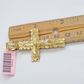 14k Yellow Gold Cross Nugget Pendant Jesus Crucifix 2 Inch 14kt Charm Men's REAL
