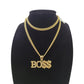10K Yellow Gold Miami Cuban Link Chain Set Bo$$ Charm Pendant 4.5mm 18-28"