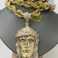 Real 10k  Rope Chain 15 mm with 1.81 Ct Diamond Jesus Head, Charm  Pendent.