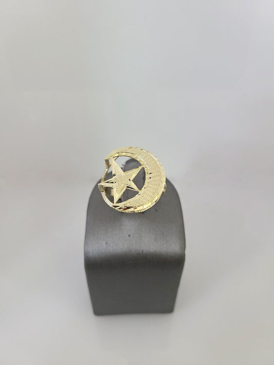 10k Yellow Gold Crescent Moon Star Ring Casual Men's Band Religious Islamic