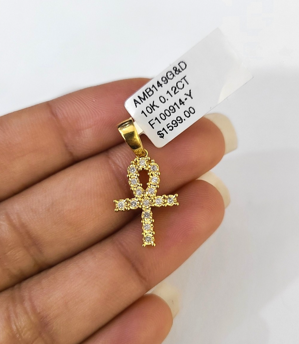 Real 10k Yellow Gold Cross Diamond Charm Pendant 1'' inch Genuine 10kt