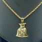 Real 10k Gold Mens Money Bag Charm Pendant Rope Chain 18 20 22 24 26 28 Inch
