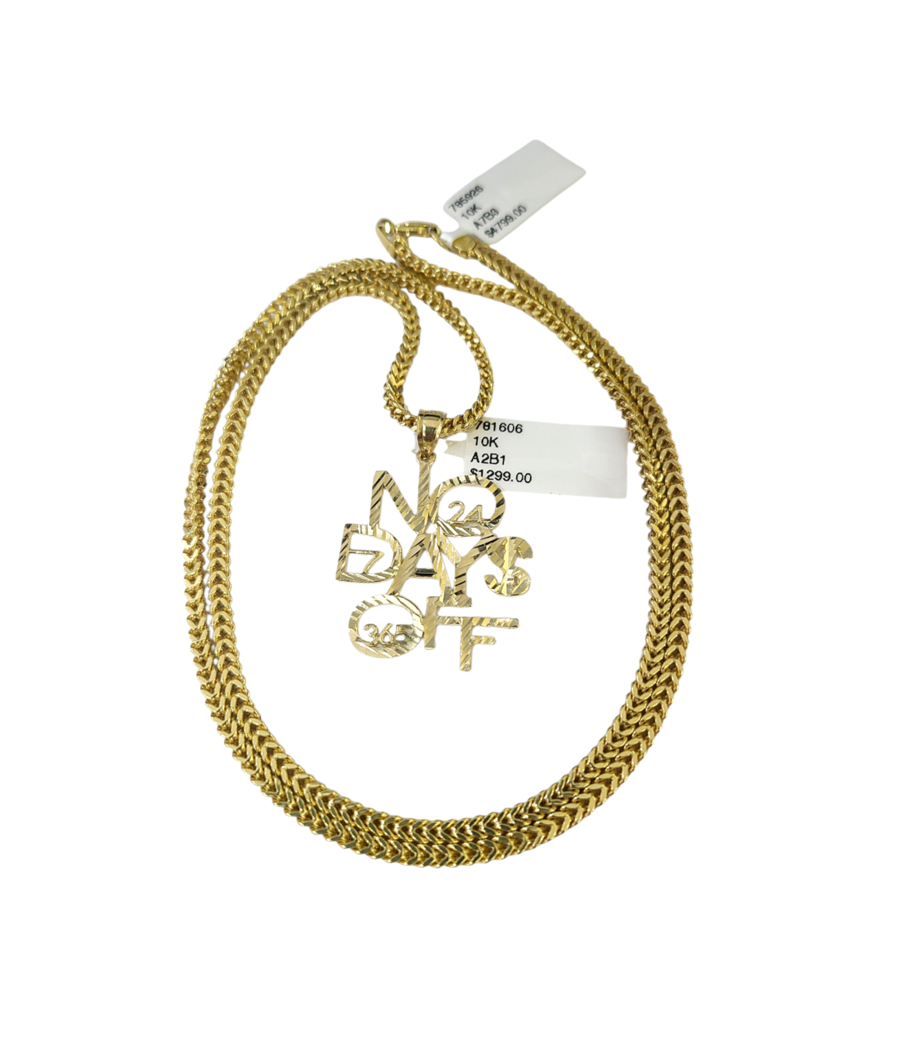 Real 10k Gold Franco Chain No Days Off Charm Pendant Necklace SET 2.5mm 18"-26"
