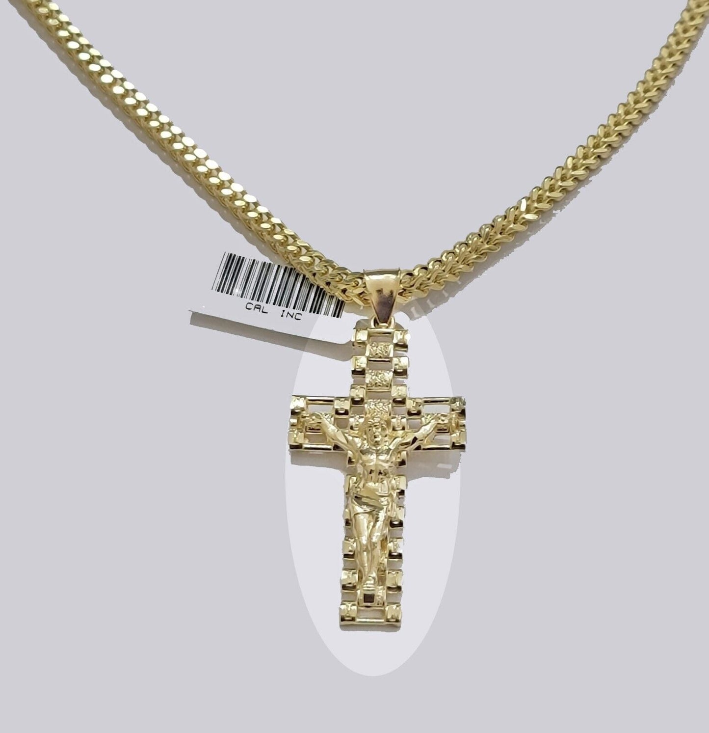 Real 10k Gold Cross pendant Franco chain SET 3mm Necklace & Jesus Charm Men's