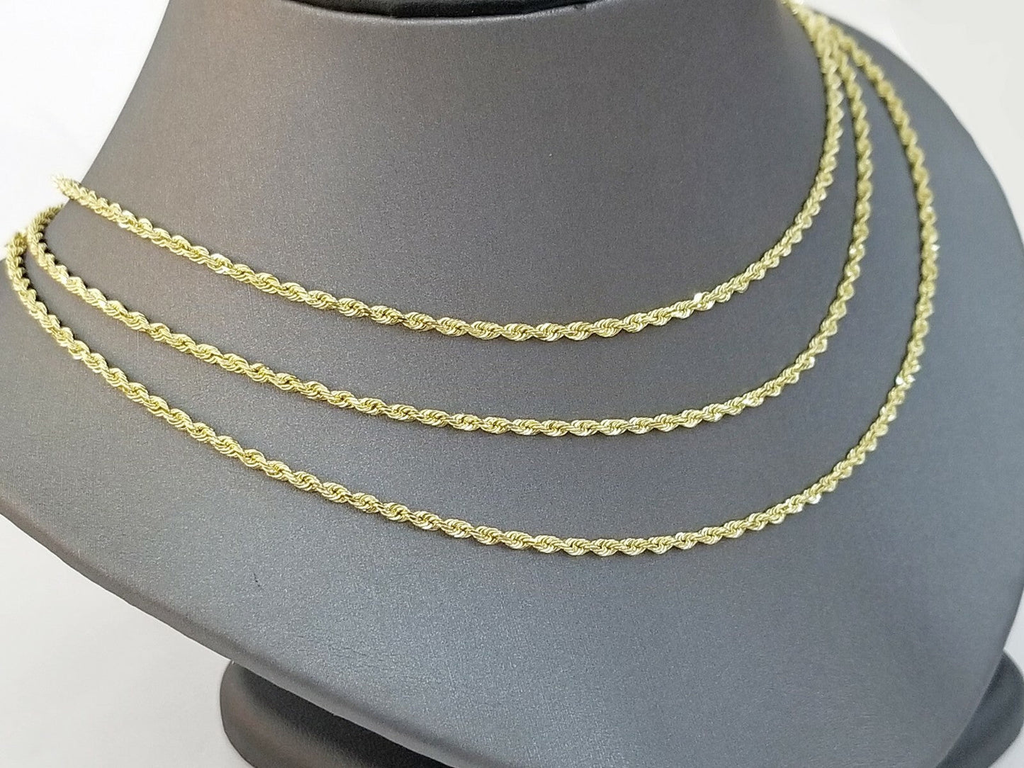 10K Solid Yellow Gold Rope Chain Diamond Cut 2mm 18 20 22 24 Inch