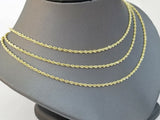10K Solid Yellow Gold Rope Chain Diamond Cut 2mm 18 20 22 24 Inch