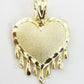 Real 10K Yellow Gold Love Dripping Heart Diamond Cut Men Women Charm Pendant