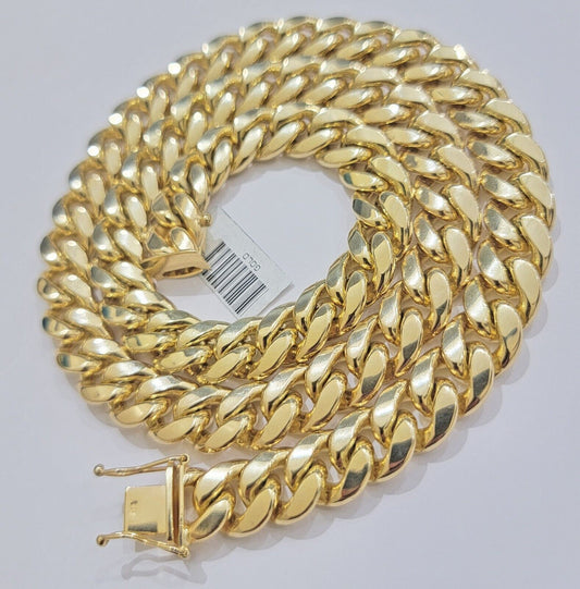 Real 10k Yellow Gold Cuban Link Solid Necklace 11mm 22" 10KT Real Gold Sale