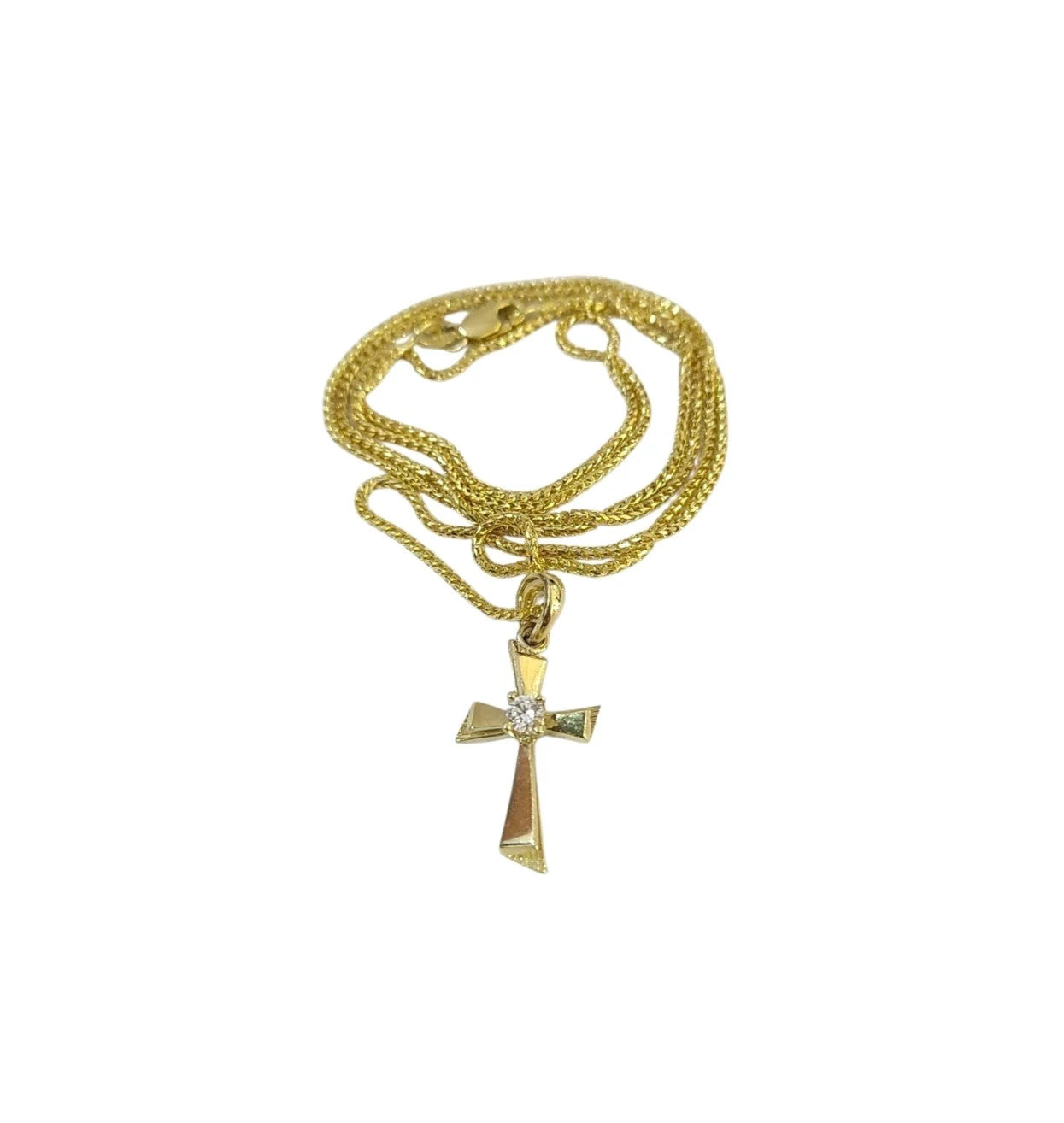 10k Gold Franco Chain Necklace Cz Stone Cross Charm 1mm 16-22 Inches Womens
